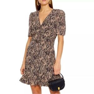 100% silk Veronica Beard Snake Print Dress ruched